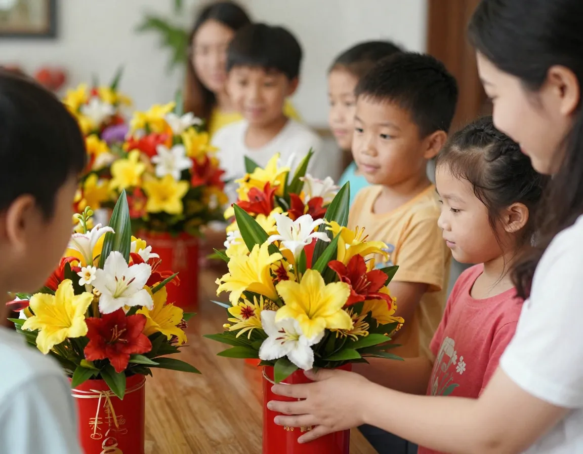 การจัดดอกไม้สดและแจกันมงคล เพื่อกระตุ้นพลังชีวิต ปีม้าไฟเหมาะกับดอกไม้ที่สื่อถึงพลัง ความสดใส และการเติบโต ดอกไม้ที่เหมาะกับการนำมาใช้ประดับตกแต่งบ้าน หรือใช้ในช่วงเทศกาลตรุษจีนในปี 2026 นี้ ได้แก่  ดอกพีโอนี (โบตั๋น) ดอกลิลลี่ และดอกกล้วยไม้